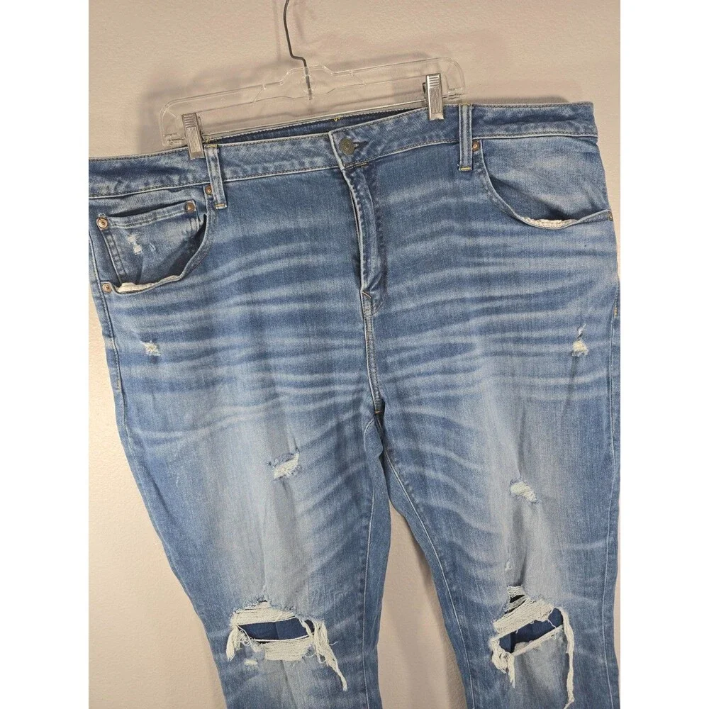 American Eagle Mens Skinny Jeans 46x32 Blue Distressed whiskered Cozy AirFlex BN